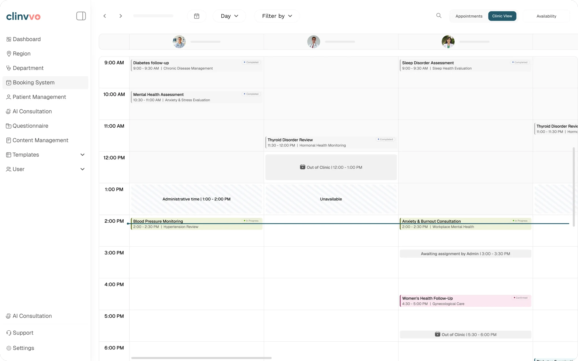 Clinvvo booking system